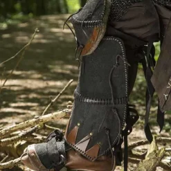 Epic Armoury Leren Ork Beenbeschermers Uzgush, Zwart, Paar