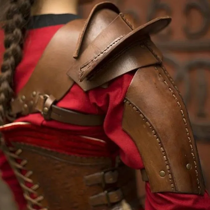 Epic Armoury Leren Schouderpantser, Bruin - Afbeelding 2