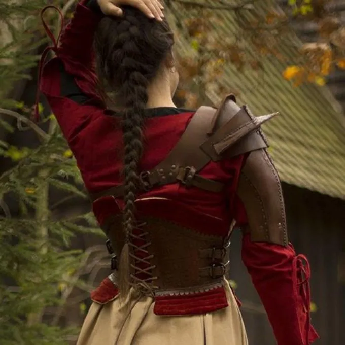 Epic Armoury Leren Schouderpantser, Bruin - Afbeelding 5