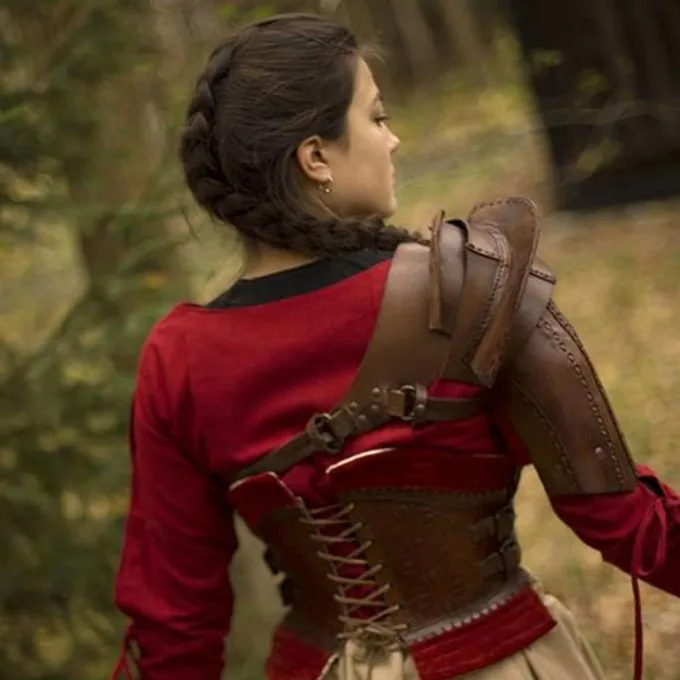 Epic Armoury Leren Schouderpantser, Bruin - Afbeelding 6