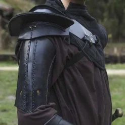 Epic Armoury Leren Schouderpantser, Zwart