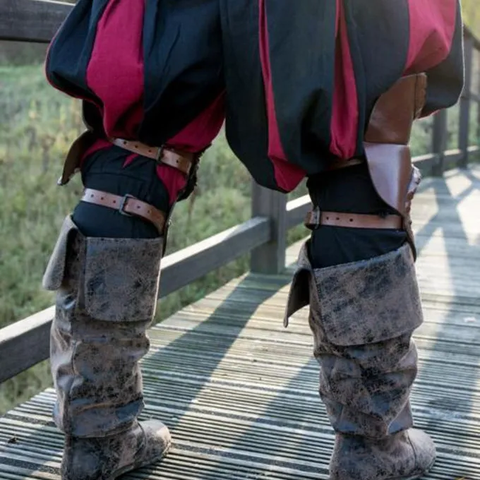 Epic Armoury Paar Leren Kniebeschermers, Bruin-rood - Afbeelding 3