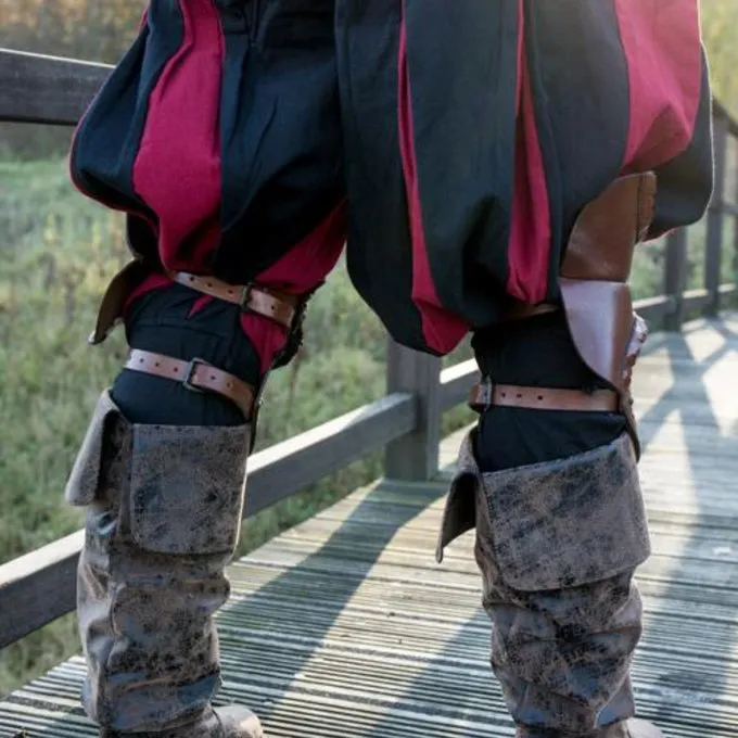 Epic Armoury Paar Leren Kniebeschermers, Bruin-zwart - Afbeelding 2