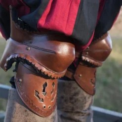 Epic Armoury Paar Leren Kniebeschermers, Bruin-zwart