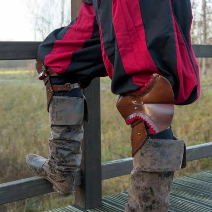 Epic Armoury Paar Leren Kniebeschermers, Bruin-zwart - Afbeelding 4