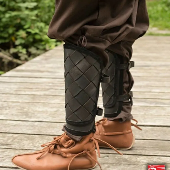 Epic Armoury RFB Leren Viking Beenbeschermers, Zwart, Paar